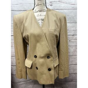 JH Collectibles Women's Tan Linen Blend Double Breasted Blazer‎ Size 10